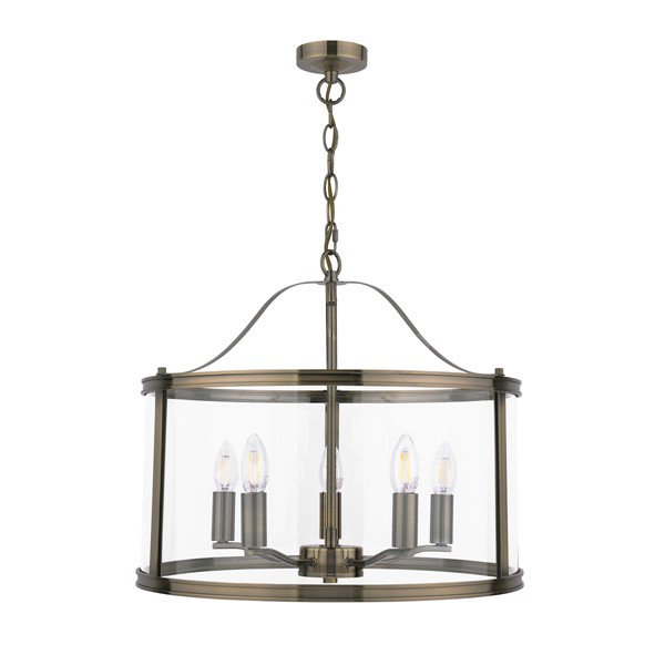 (image for) Laura Ashley Harrington 5 Light Pendant Antique Brass & Glass